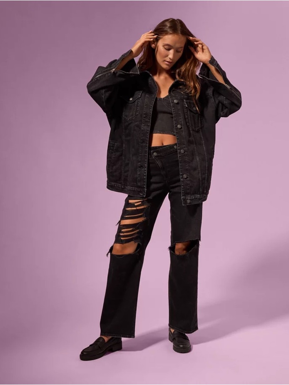 Coco Gauff x AE Oversized Denim Jacket Black. Size small.